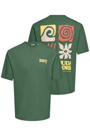 relaxed T-shirt met backprint - donkergroen