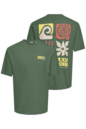 relaxed T-shirt met backprint - donkergroen