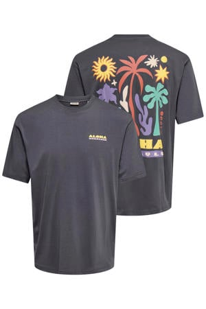 relaxed T-shirt met backprint - grijs pinstripe
