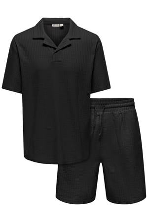 relaxed polo met short zwart - (set van 2)