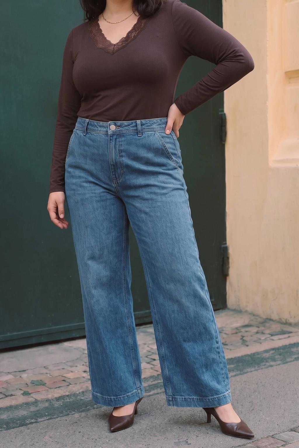 VERO MODA CURVE wide leg jeans Plus Size - middelblauw