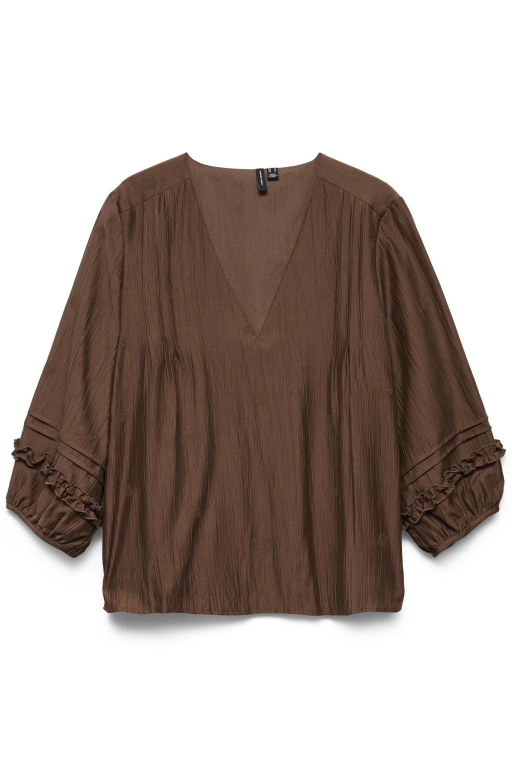 VERO MODA CURVE regular fit blousetop Plus Size met ruches - bruin