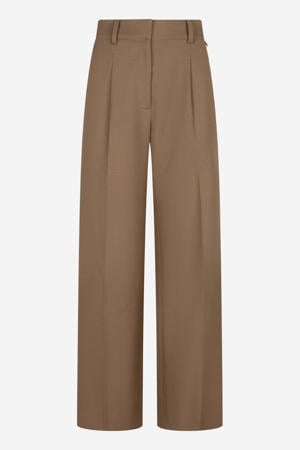 wide leg high waist broek met wol lichtbruin