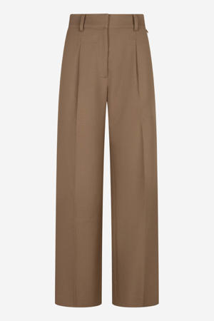 wide leg high waist broek met wol lichtbruin