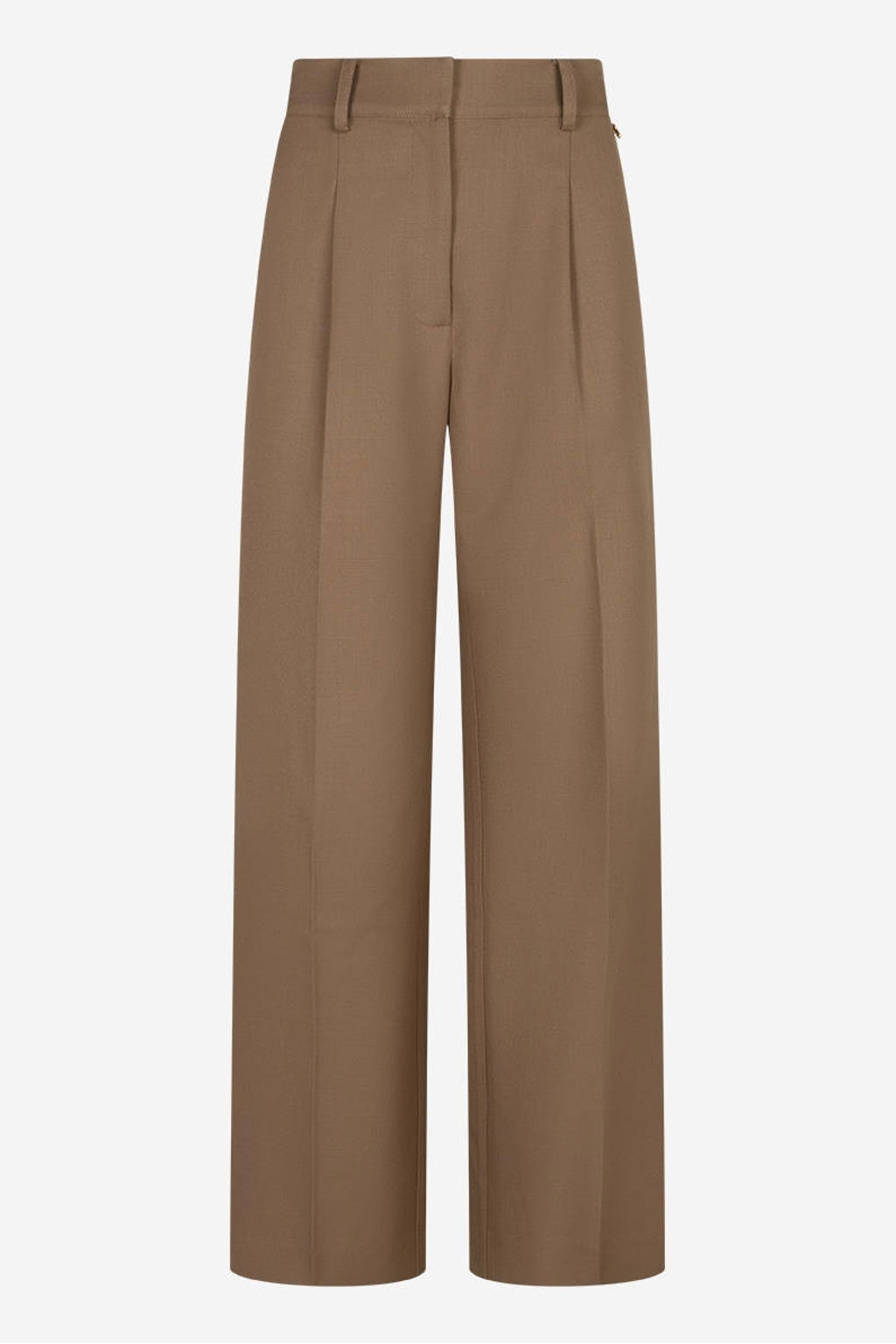 Lichtbruine dames IBANA wide leg high waist broek van wol met rits- en haaksluiting en effen