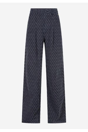 wide leg high waist gestreepte broek donkerblauw