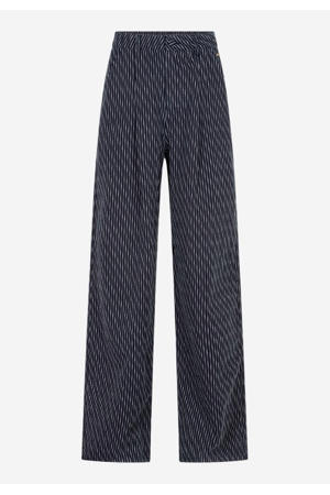 wide leg high waist gestreepte broek donkerblauw