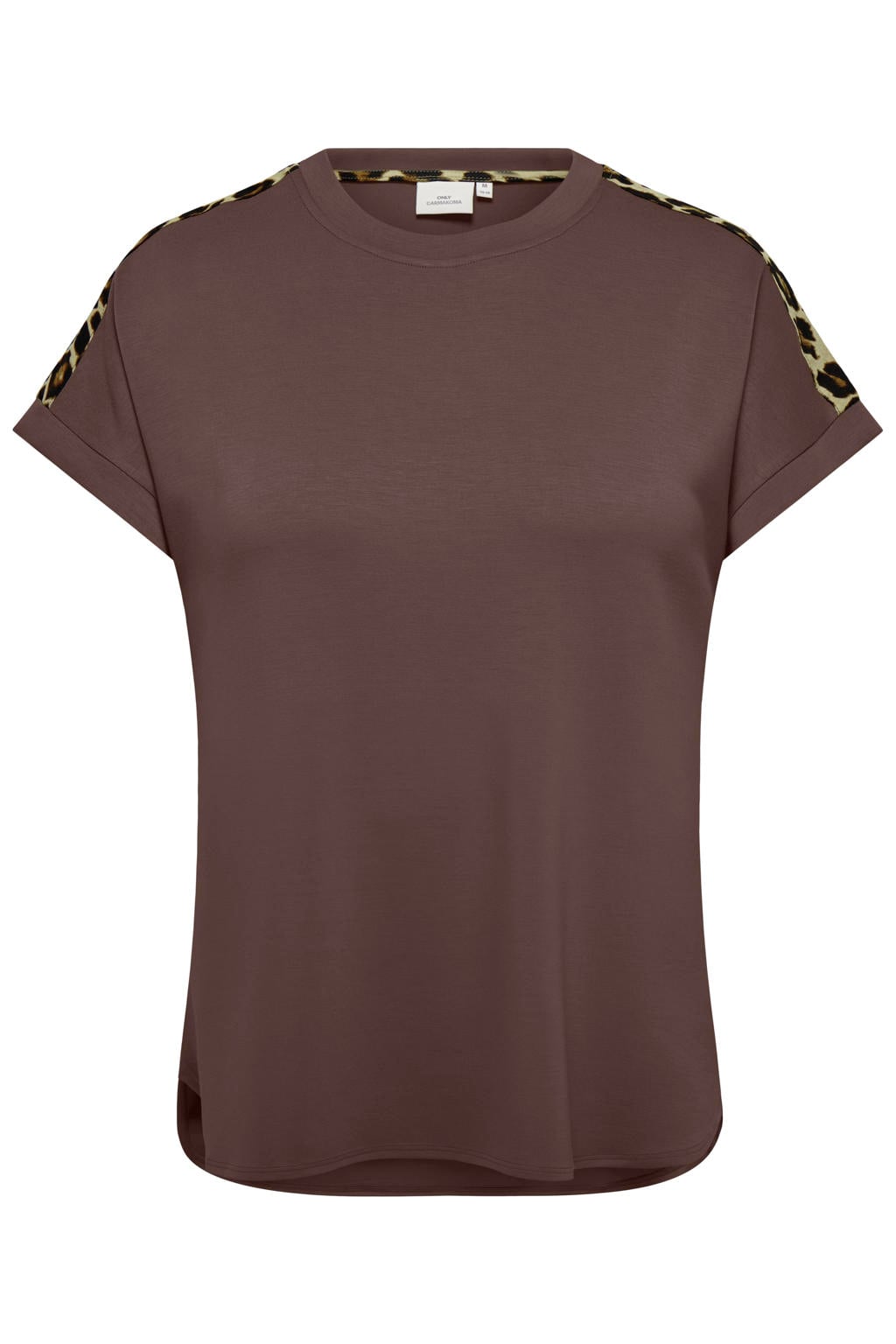 Bruine dames ONLY CARMAKOMA regular fit T-shirt Plus Size van polyester met meerkleurige print en korte mouwen
