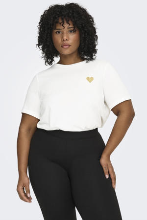 T-shirt Plus Size met glitters en print - wit