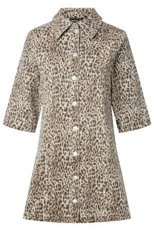 spijkerjurk Plus Size met dierenprint - bruin