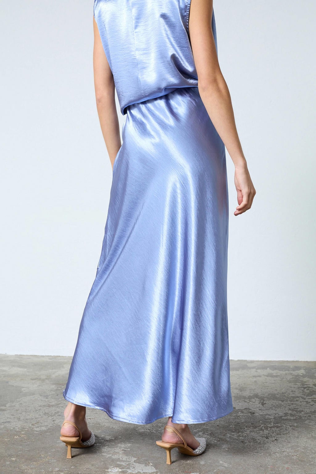 Lichtblauwe dames SisterS Point satijnen maxi rok gemaakt van polyester en met elastische tailleband