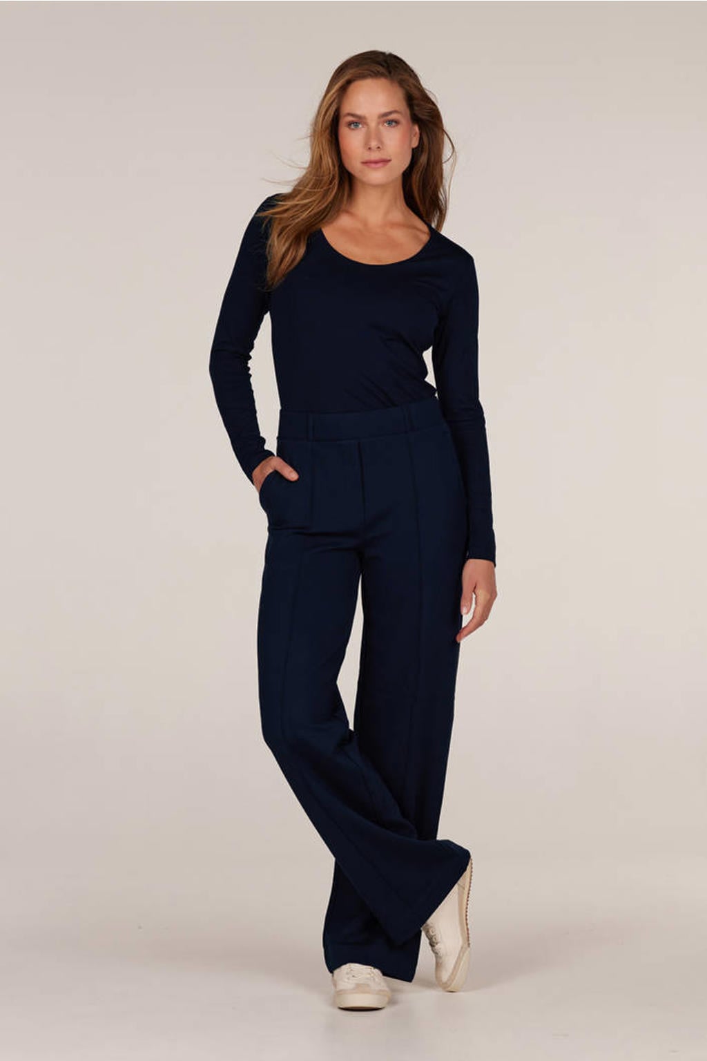 JANSEN Amsterdam straight high waist broek donkerblauw