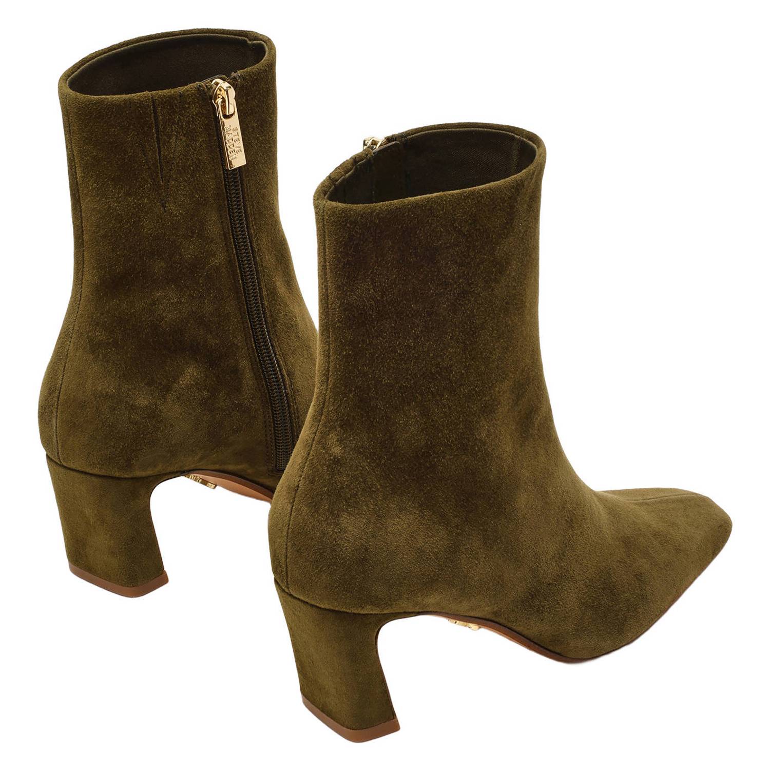 Steve Madden suède enkellaarzen met hak en panterprint olijfgroen