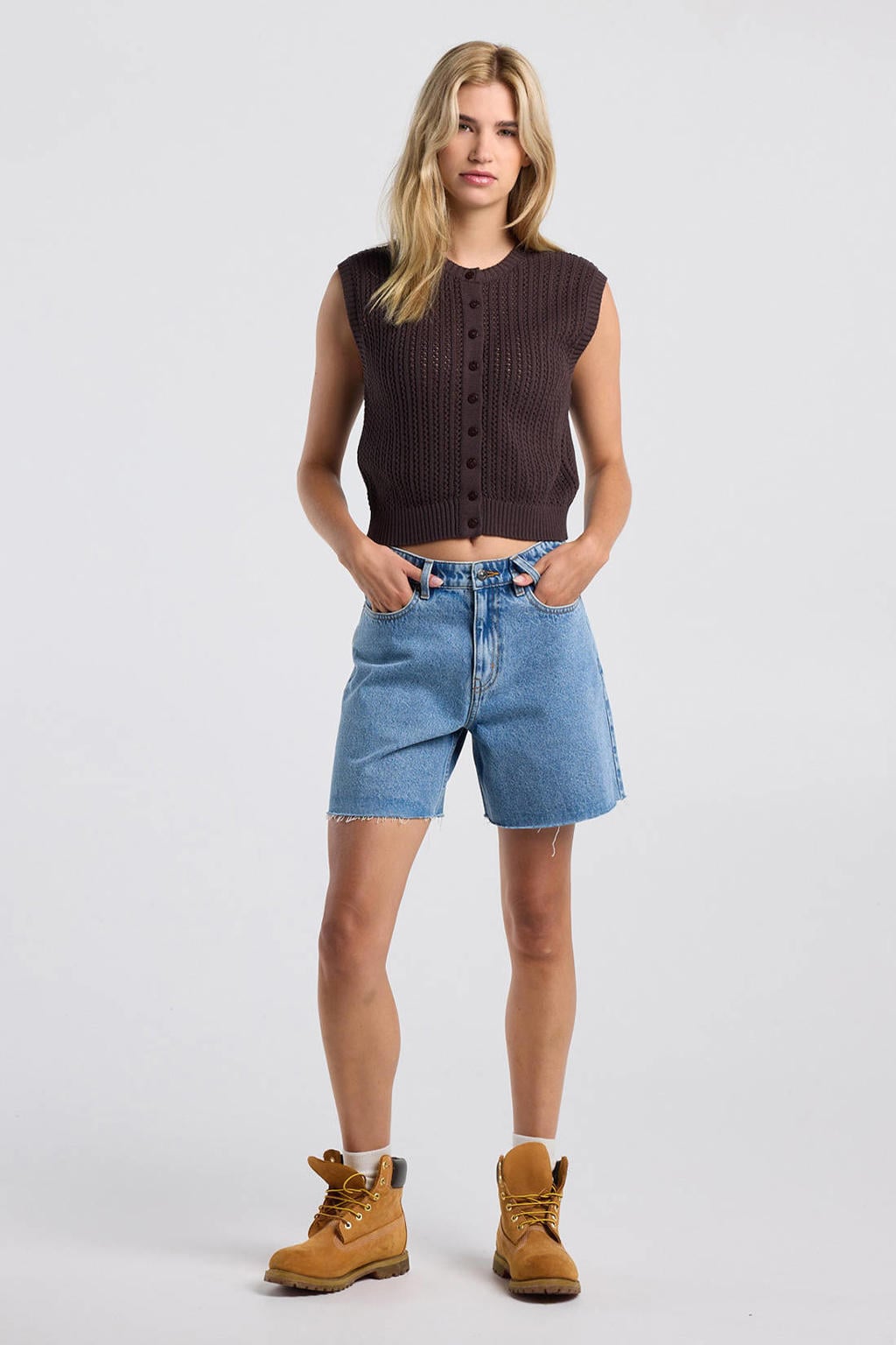 America Today gebreid gilet - donkerbruin