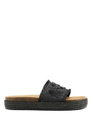 rieten slippers - zwart
