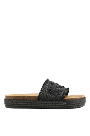 rieten slippers - zwart