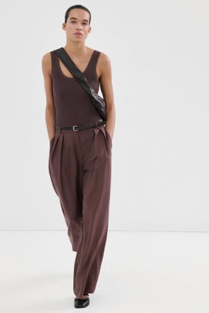 jumpsuit met krijtstreep donkerbruin