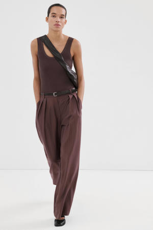 jumpsuit met krijtstreep donkerbruin