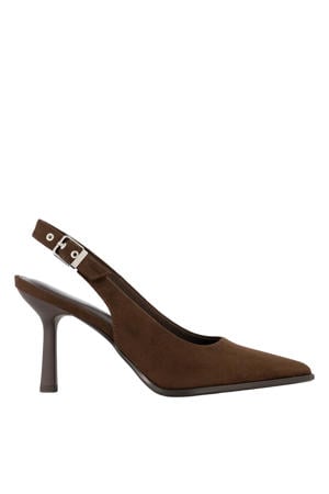 suèdelook slingback pumps met naaldhak - bruin