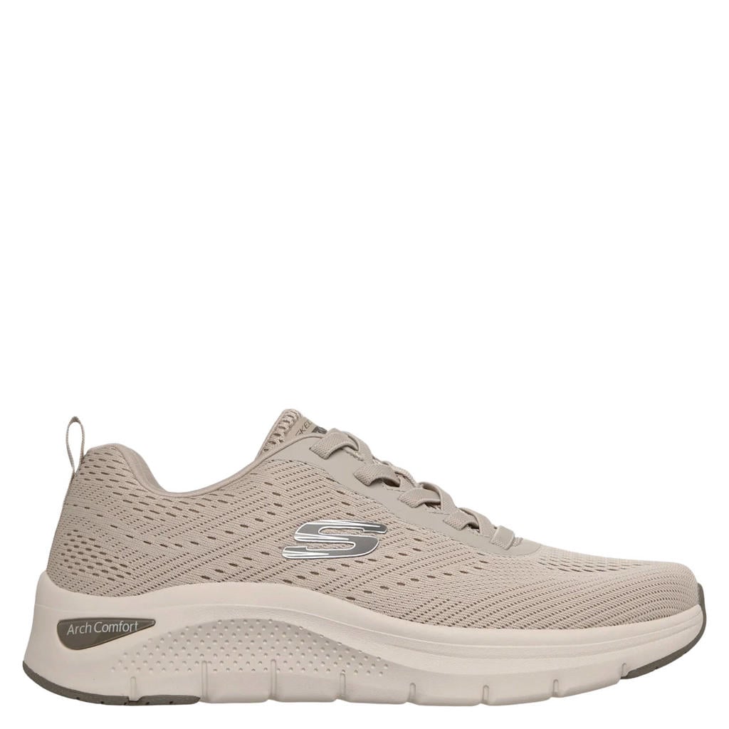 Taupe dames Skechers sneakers van synthetisch/textiel met veters