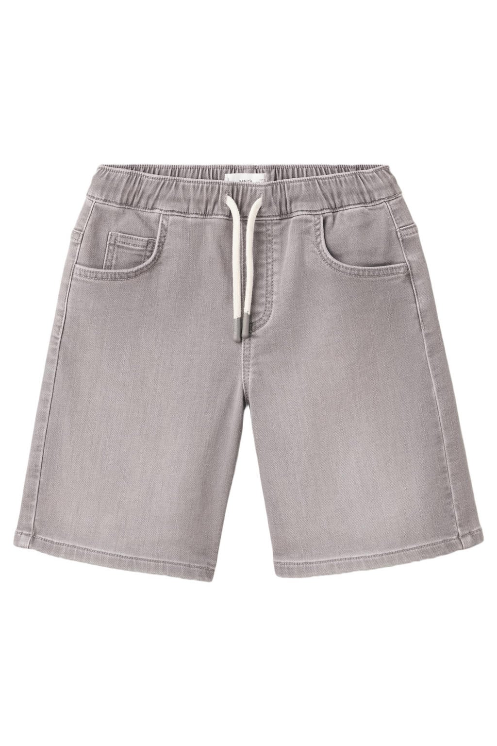 Grey denim jongens Mango Kids short van denim met elastische tailleband met koord en effen