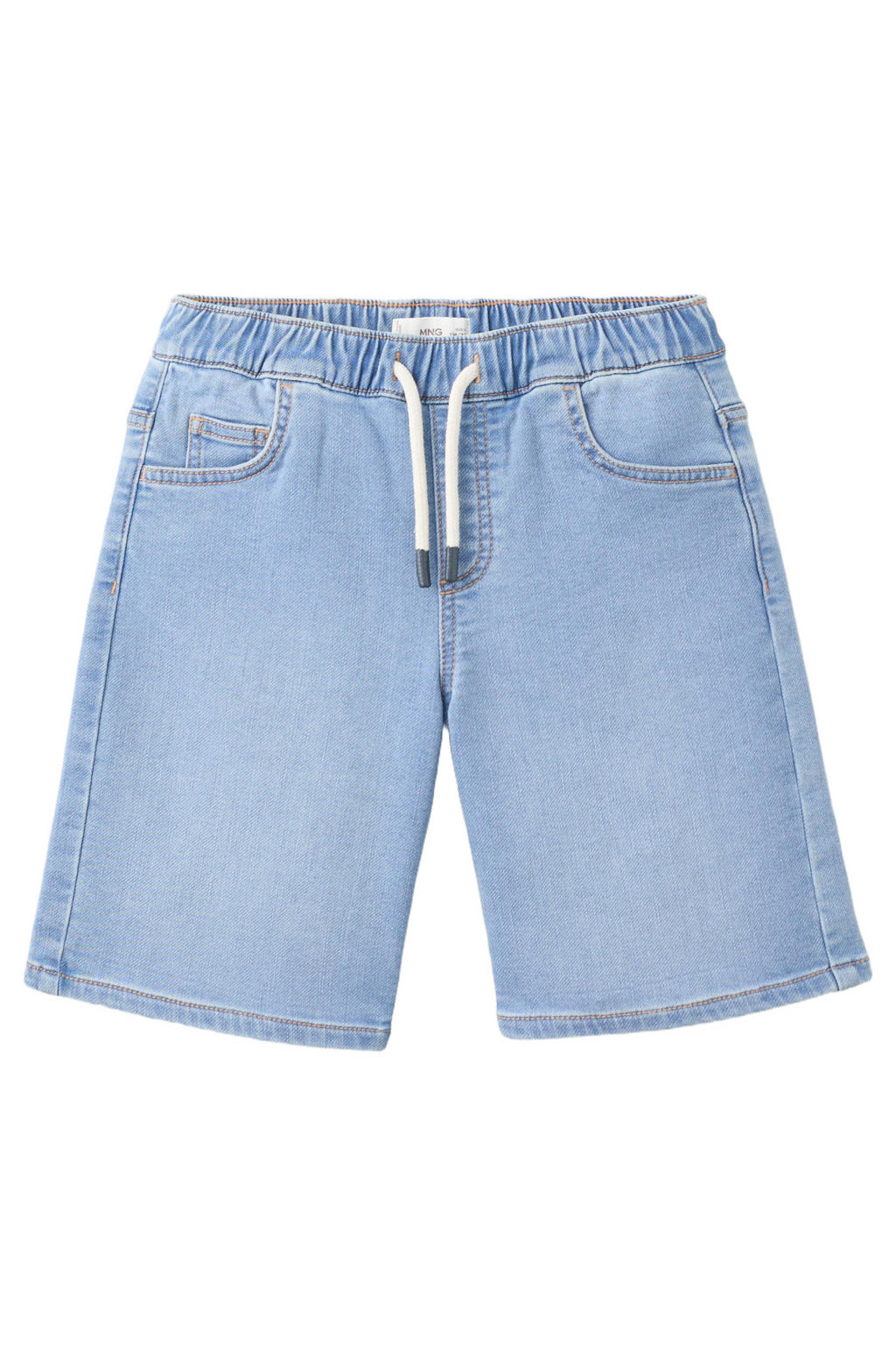 Light blue denim jongens Mango Kids short van denim met elastische tailleband met koord en effen