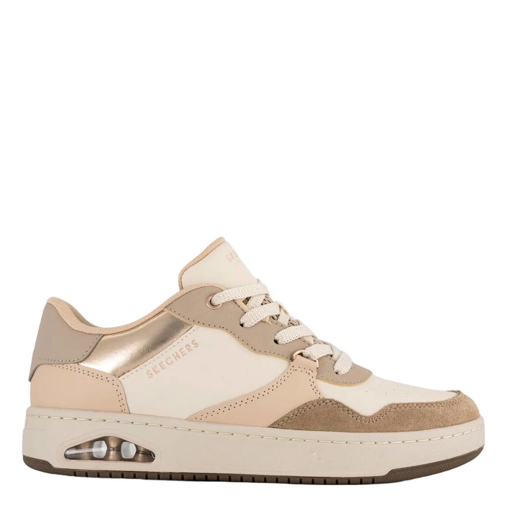 Beige dames Skechers leren sneakers van synthetisch/textiel/leder met veters