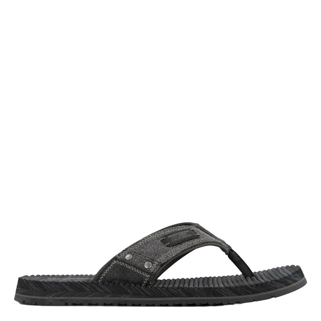 Zwarte heren Skechers teenslippers van synthetisch materiaal