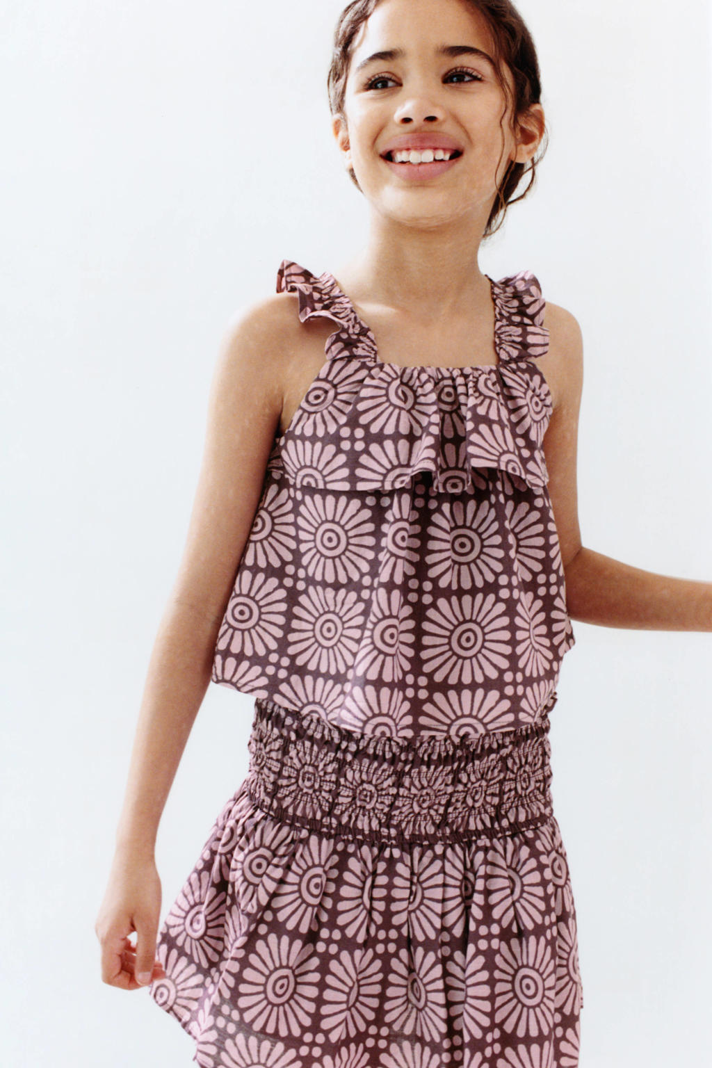 Paarse meisjes Mango Kids mouwloze top met vierkante hals en ruches