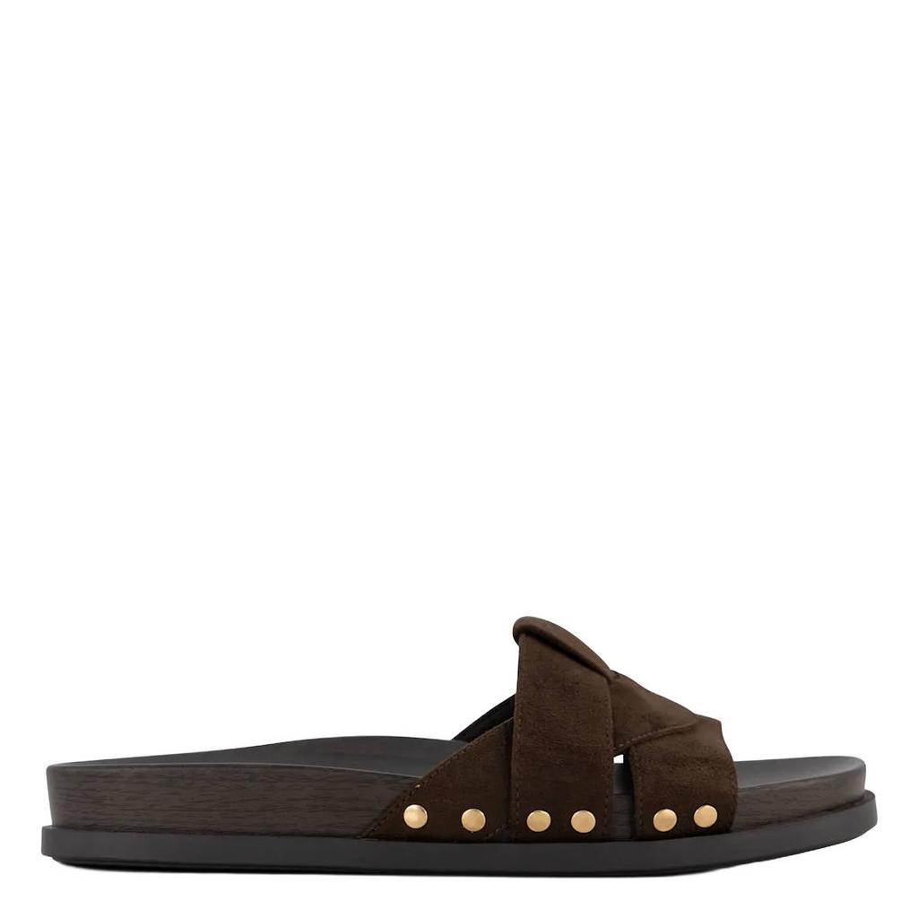 Bruine dames Graceland suèdelook slippers met studs -