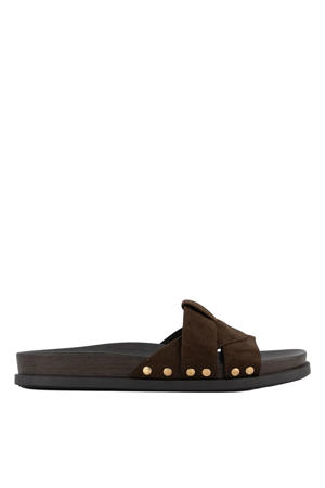 suèdelook slippers met studs - bruin