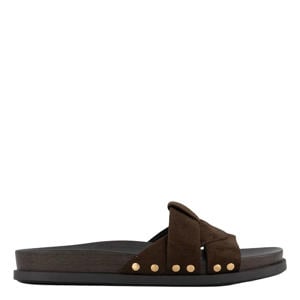 suèdelook slippers met studs - bruin