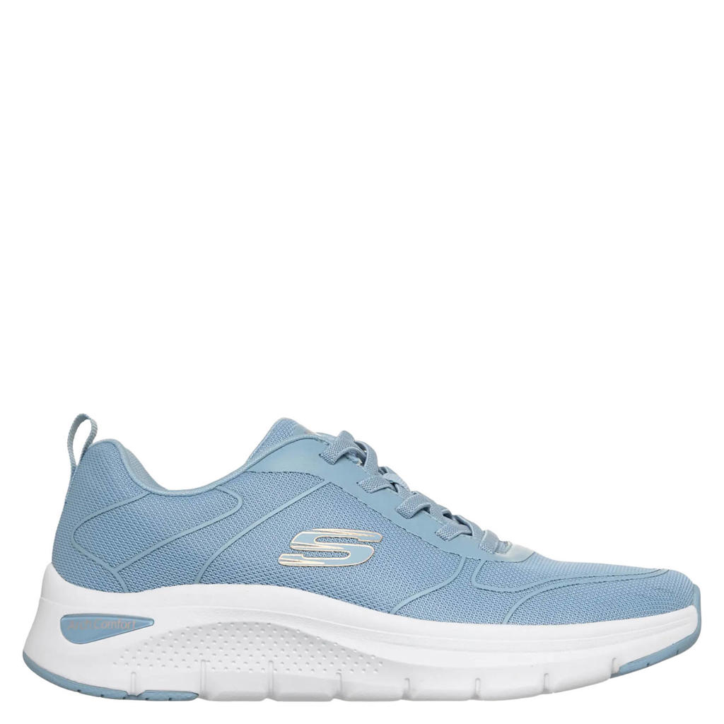 Lichtblauwe dames Skechers sneakers van textiel/synthetisch met veters