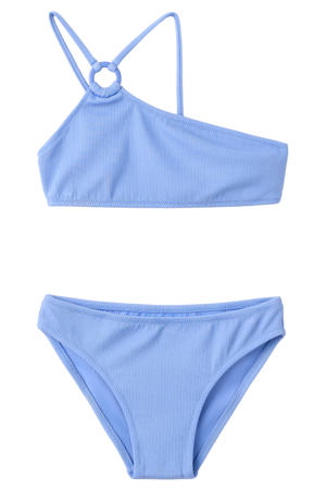 one shoulder bikini blauw