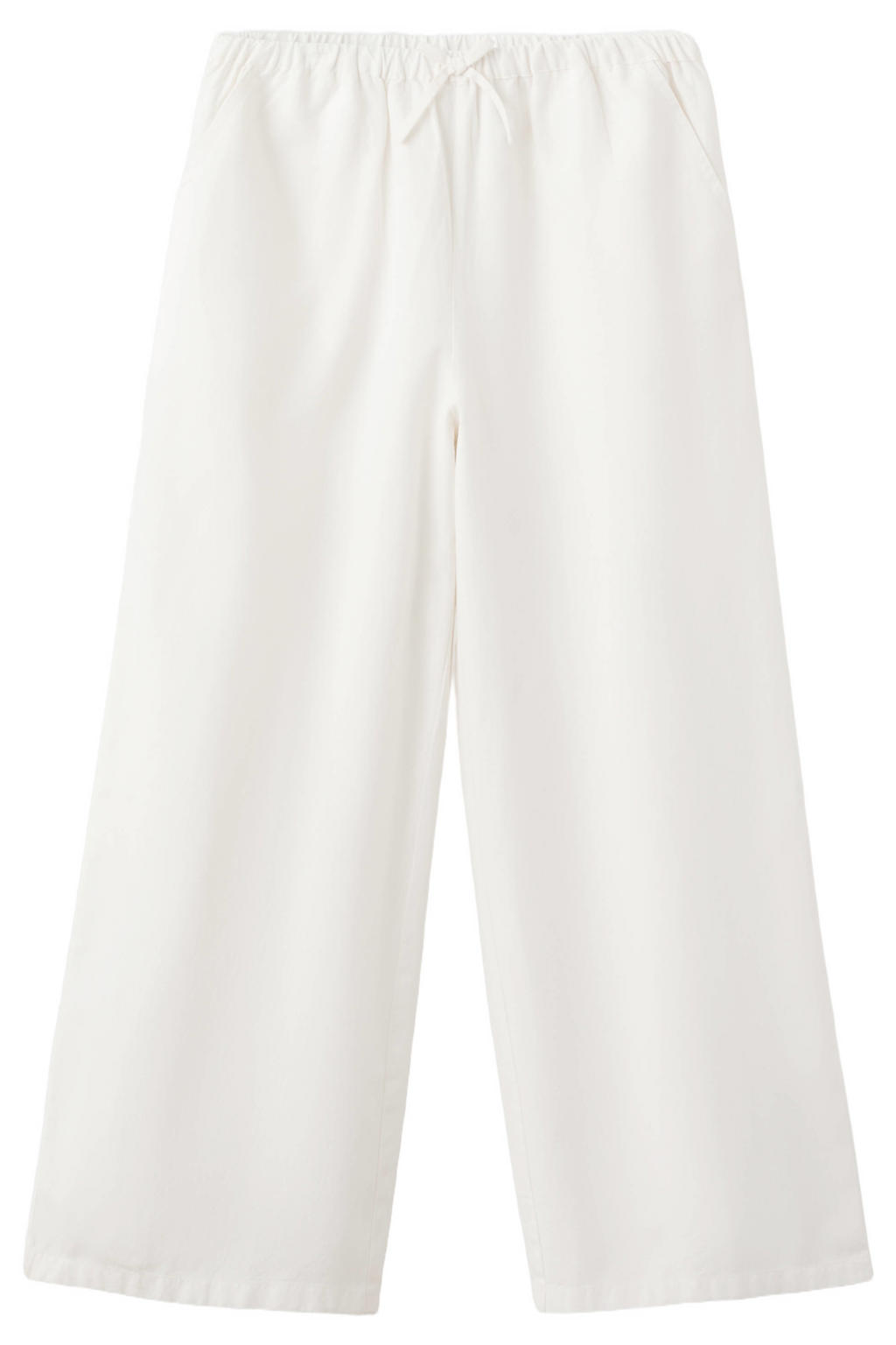 Witte meisjes Mango Kids casual broek van linnen met elastische tailleband met koord en effen