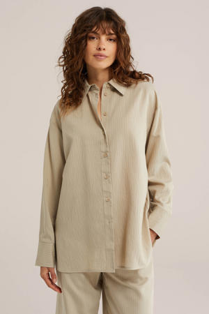 blouse met krijtstreep beige