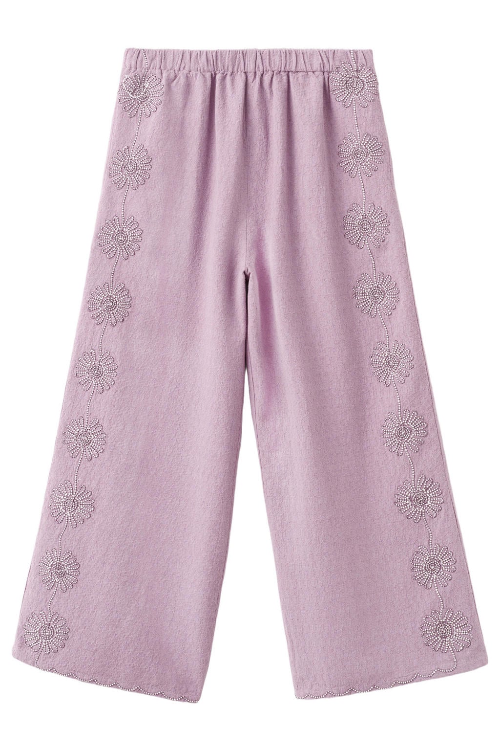 Lilakleurige meisjes Mango Kids broek van katoen met elastische tailleband en effen