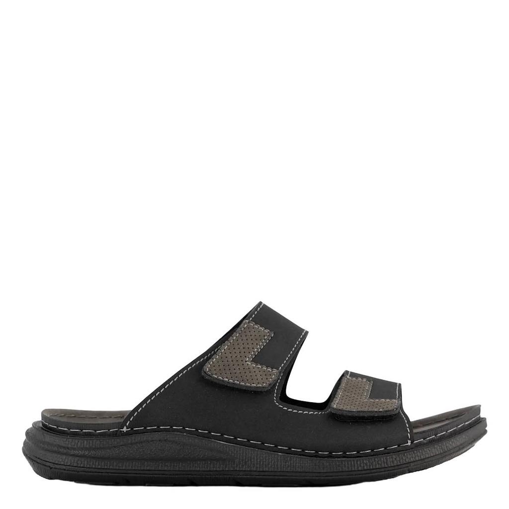 Antraciete heren Easy Street slippers van textiel/rubber/imitatie leer met klittenband