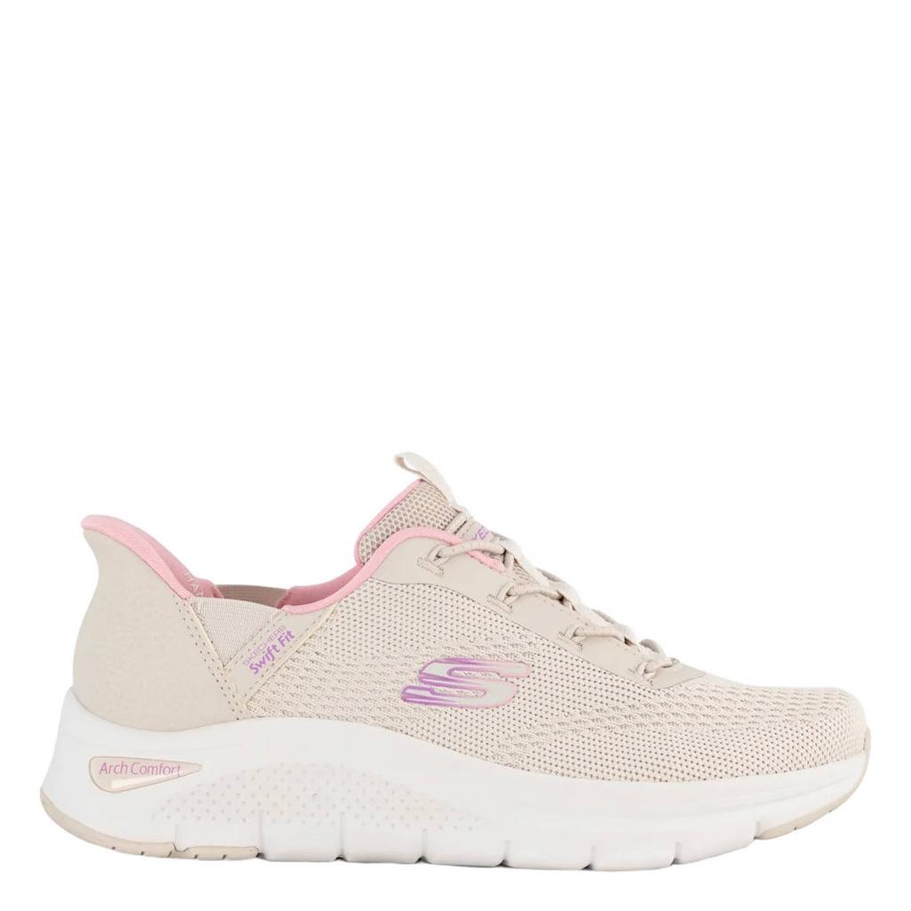 Beige dames Skechers sneakers van textiel/synthetisch met veters
