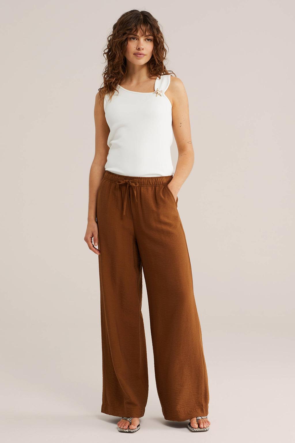 Witte dames WE Fashion top van polyester met effen en ronde hals