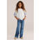WE Fashion oversized gestreepte semi-transparante T-shirt met tekst - wit