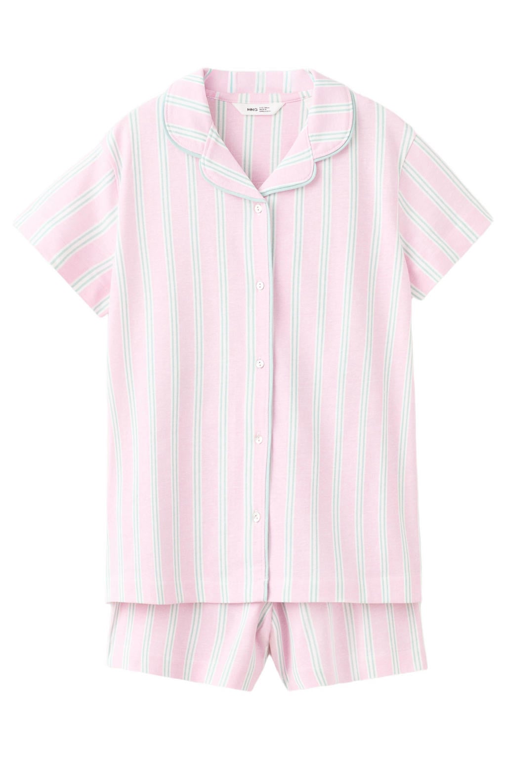 Mango Kids shortama gestreept roze/groen