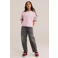WE Fashion oversized gestreepte semi-transparante T-shirt met tekstprint - roze