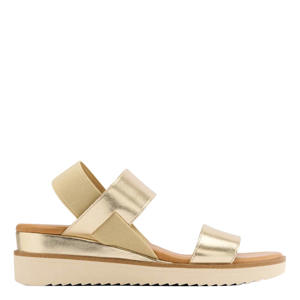 imitatieleren sandalen met sleehak goud/beige