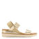 Graceland imitatieleren sandalen met sleehak goud/beige