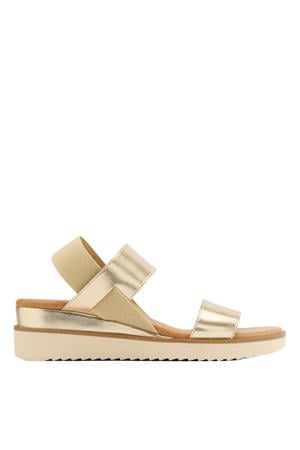 imitatieleren sandalen met sleehak goud/beige