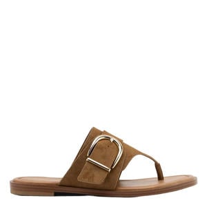 suèdelook teenslippers cognac