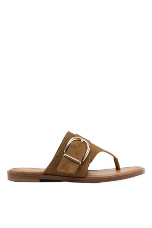 suèdelook teenslippers cognac