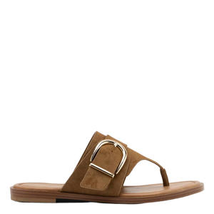 suèdelook teenslippers cognac
