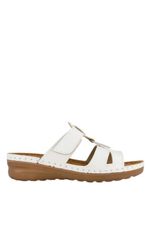 imitatieleren slippers met sleehak wit